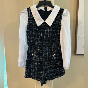 Chic Black and White Tweed Romper